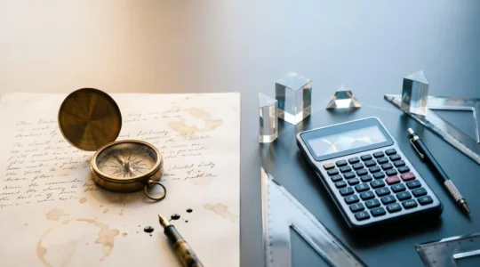 Professionelle Editorial-Fotografie zeigt den Kontrast zwischen intuitiven und datenbasierten Marketingentscheidungen