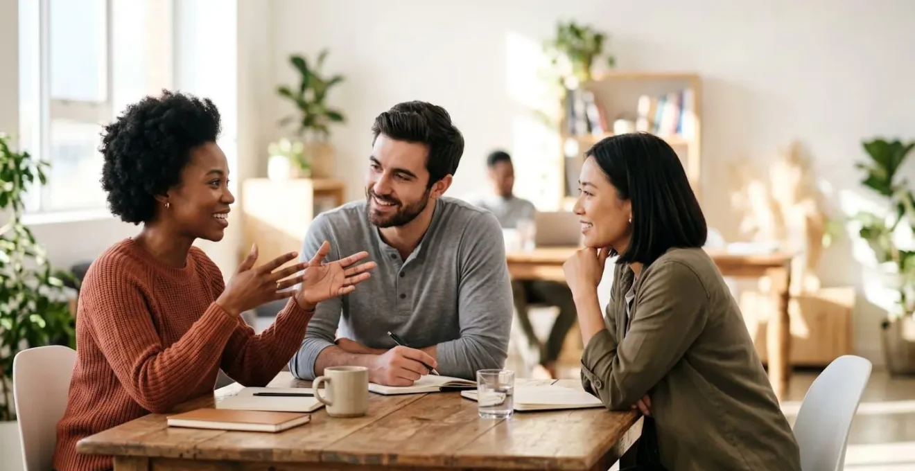 Marketing-Team arbeitet gemeinsam an digitalen Werkzeugen in modernem Workspace